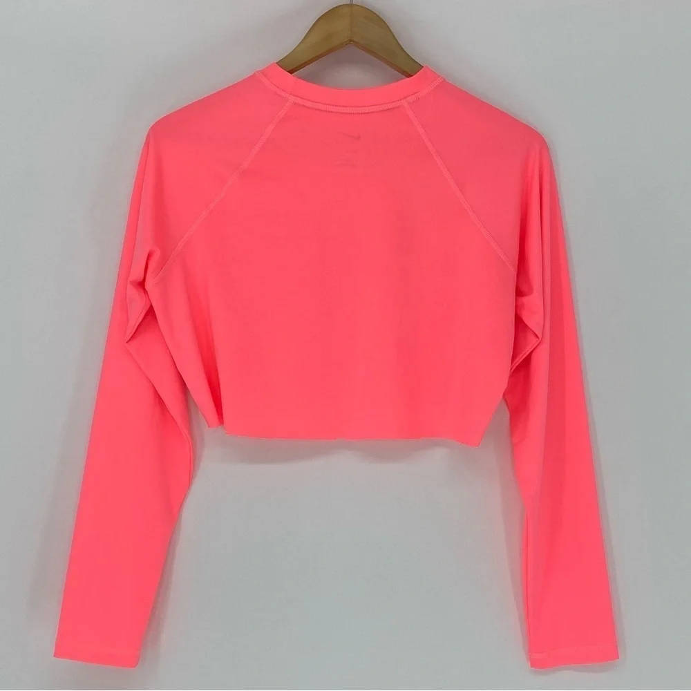 Nike Swim Neon Pink LS Cropped Cutoff Dri Fit Tee Sz Large